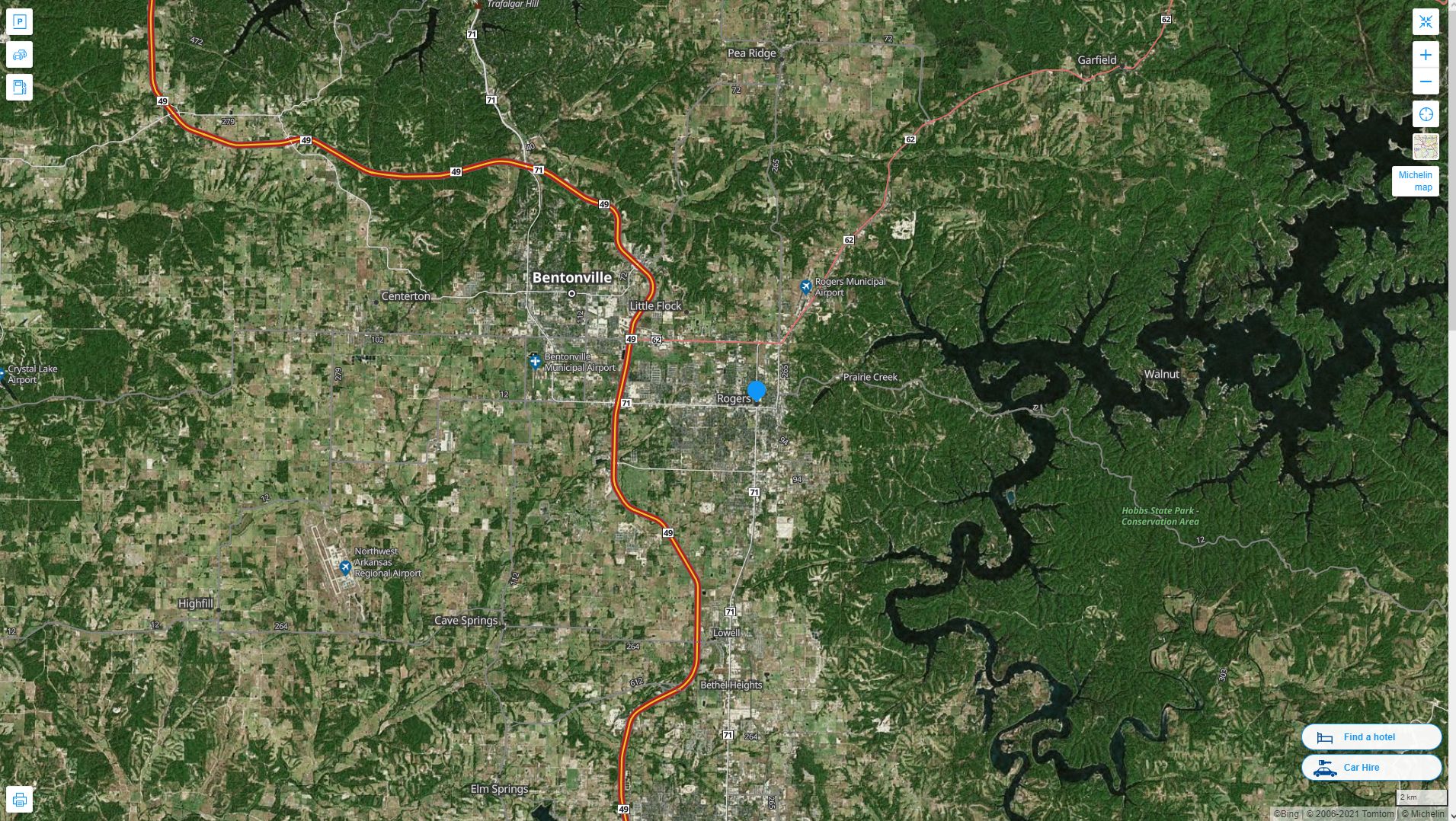 Rogers Arkansas Highway and Road Map with Satellite View